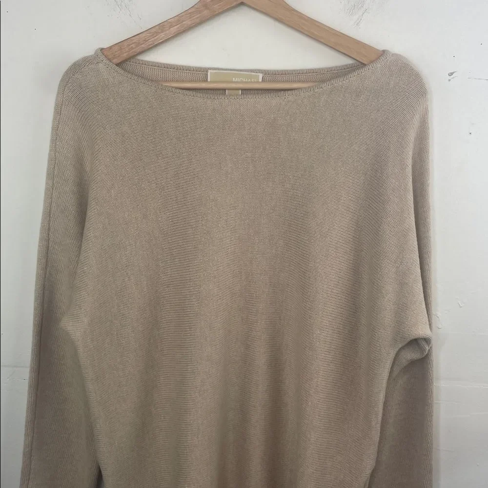 Michael Kors Beige Tight knit Boatneck 3/4 sleeve Sweater size Large